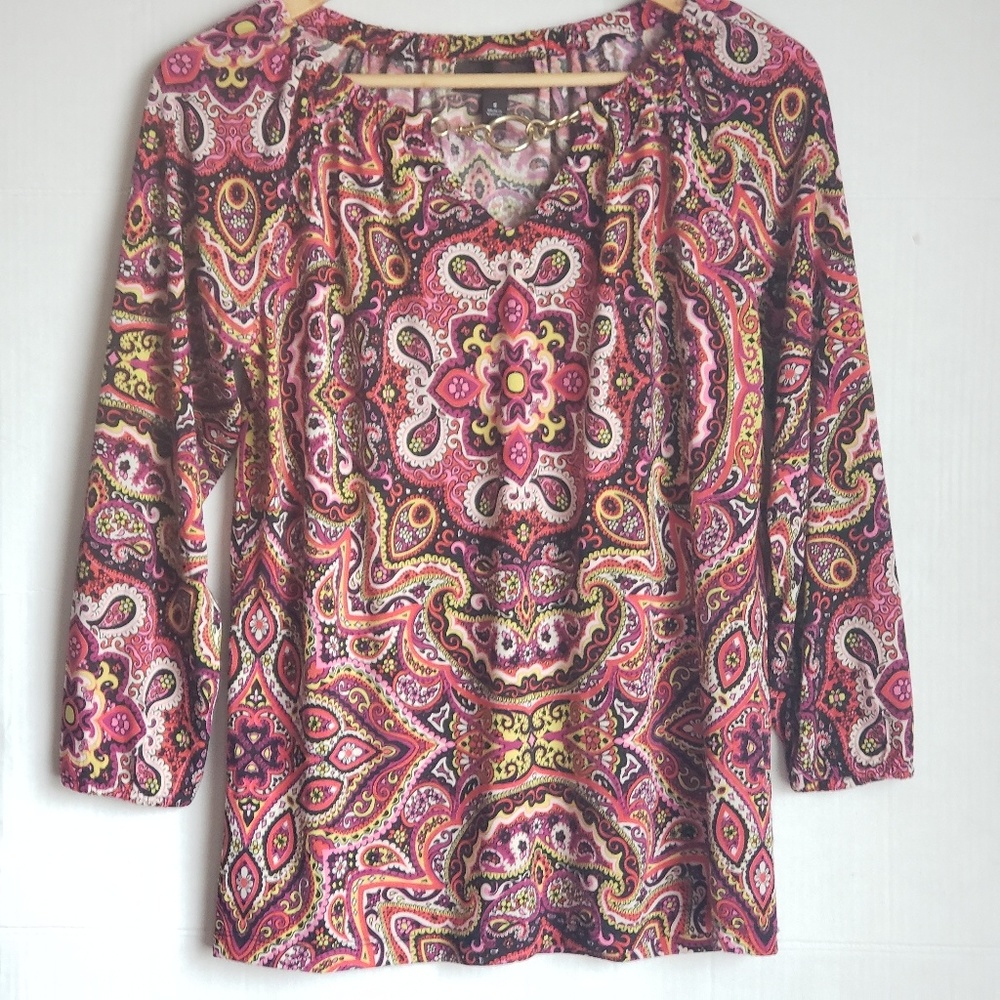 Donna Bachman  Multicolor Paisley Long Sleeve Top small